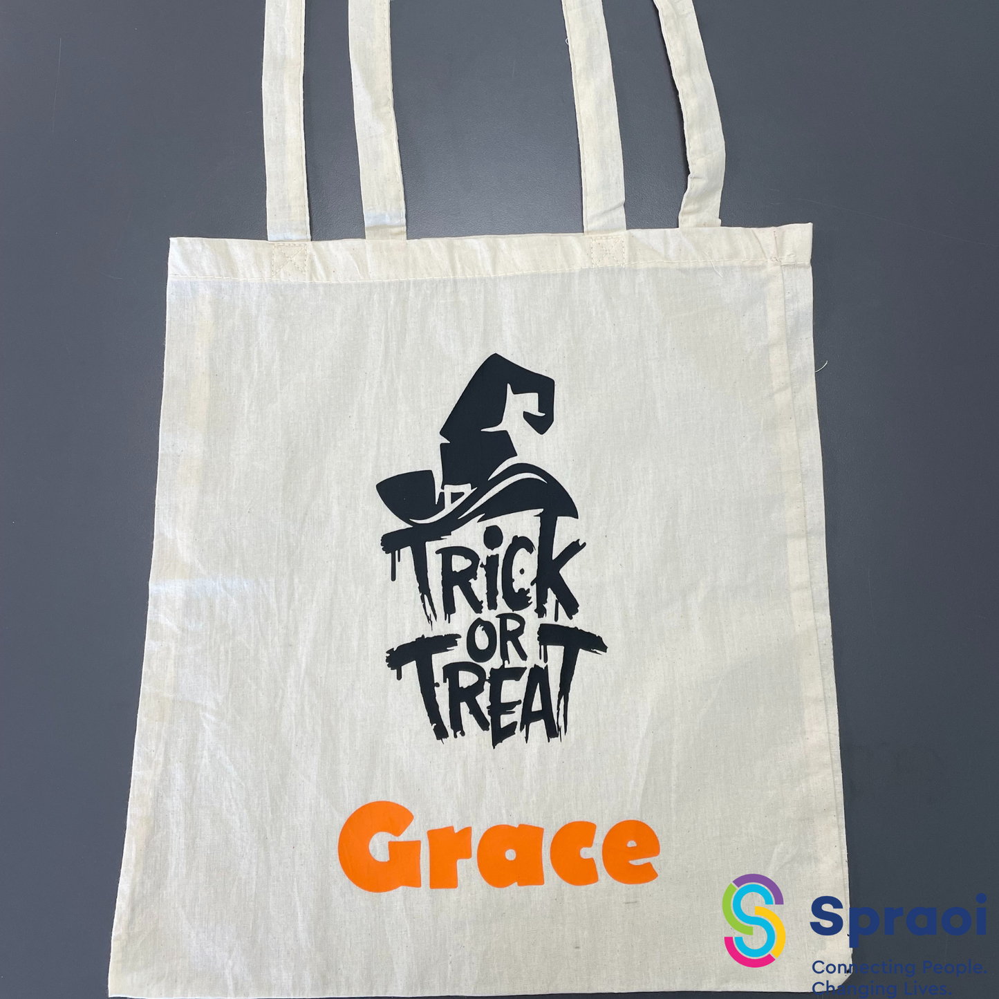 White Halloween Bag - Witch Hat - Personalised